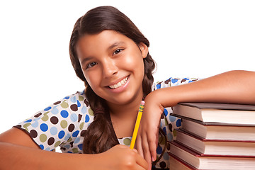 Image showing Pretty Smiling Hispanic Girl Studying