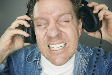 Image showing Shocked Man Wearing Headphones