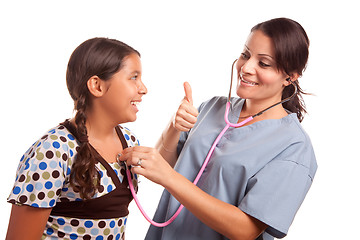 Image showing Pretty Hispanic Girl and Female Doctor Isolated