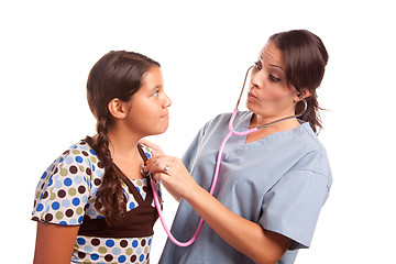 Image showing Pretty Hispanic Girl and Female Doctor Isolated