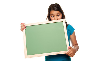 Image showing Pretty Hispanic Girl Holding Blank Chalkboard