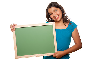 Image showing Pretty Hispanic Girl Holding Blank Chalkboard