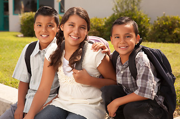 Image showing Cute Brothers and Sister Ready for School