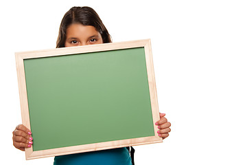 Image showing Pretty Hispanic Girl Holding Blank Chalkboard