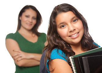 Image showing Hispanic Mother and Daughter Ready for School