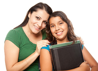 Image showing Hispanic Mother and Daughter Ready for School