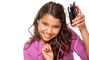 Image showing Pretty Hispanic Girl Listening and Dancing to Music