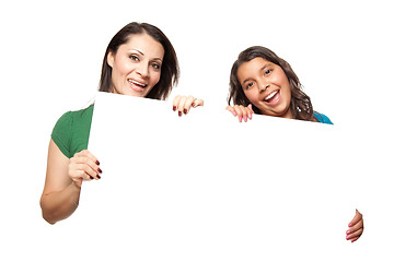 Image showing Pretty Hispanic Girl and Mother Holding Blank Board