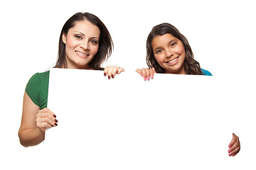 Image showing Pretty Hispanic Girl and Mother Holding Blank Board