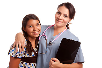 Image showing Pretty Hispanic Girl and Female Doctor Isolated