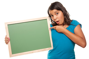 Image showing Pretty Hispanic Girl Holding Blank Chalkboard