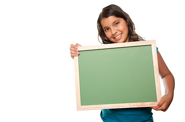 Image showing Pretty Hispanic Girl Holding Blank Chalkboard