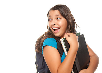 Image showing Pretty Hispanic Girl with Books and Backpack