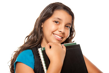 Image showing Pretty Hispanic Girl with Books and Backpack