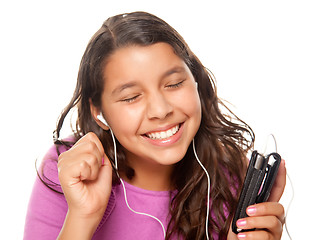 Image showing Pretty Hispanic Girl Listening to Music