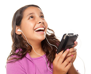 Image showing Pretty Hispanic Girl Listening and Dancing to Music