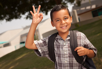 Image showing Happy Young Hispanic Boy Ready for School