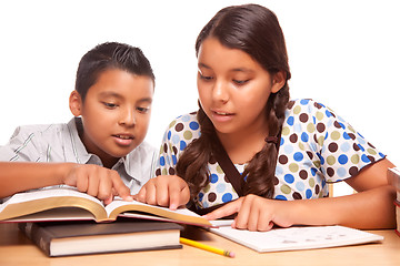 Image showing Hispanic Brother and Sister Having Fun Studying