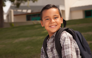 Image showing Happy Young Hispanic Boy Ready for School