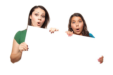 Image showing Pretty Hispanic Girl and Mother Holding Blank Board