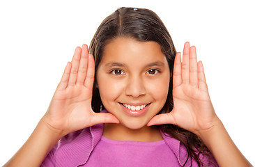 Image showing Pretty Hispanic Girl Framing Her Face with Hands