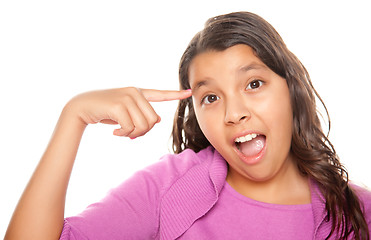 Image showing Pretty Hispanic Girl Pointing to Her Head 