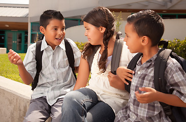 Image showing Cute Brothers and Sister Ready for School