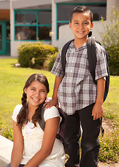 Image showing Cute Hispanic Brother and Sister Ready for School