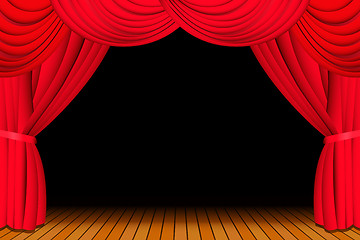 Image showing Stage with opened red curtain