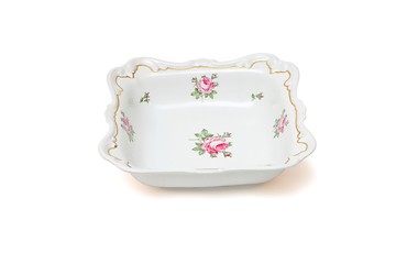 Image showing Square white porcelain dish with roses isolated