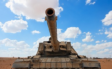 Image showing Old Israeli Magach tank near the military base in the desert 