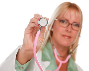 Image showing Attractive Female Doctor Holding Stethoscope