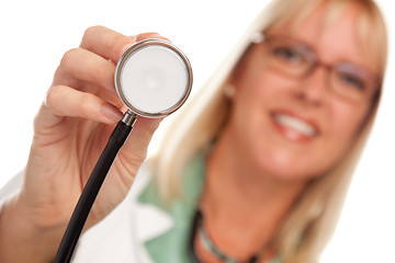 Image showing Attractive Female Doctor Holding Stethoscope