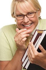 Image showing Cute Student with Retainer Carrying Her Books