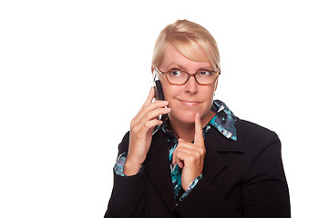 Image showing Intrigued Blonde Woman Using Phone