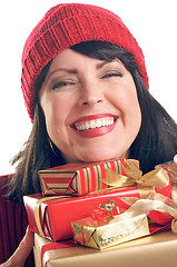Image showing Attractive Woman Holds Gifts