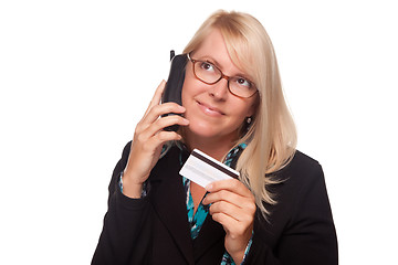 Image showing Beautiful Blonde Woman with Phone and Credit Card