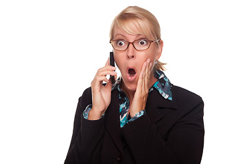 Image showing Blonde Woman Shocked on Cell Phone