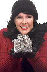 Image showing Attractive Woman Holds Gift