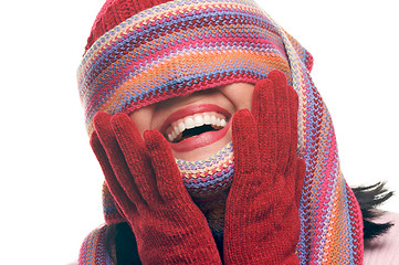 Image showing Attractive Woman With Colorful Scarf Over Eyes