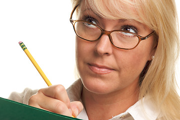 Image showing Beautiful Woman with Pencil and Folder 