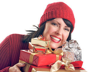 Image showing Attractive Woman Holds Gifts