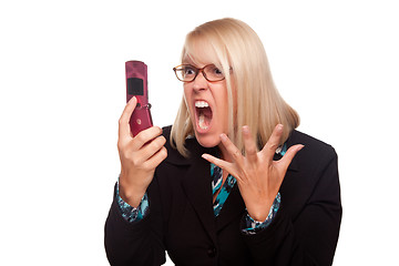 Image showing Angry Woman Yells At Cell Phone