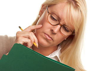 Image showing Beautiful Woman with Pencil and Folder 