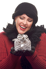 Image showing Attractive Woman Holds Gift