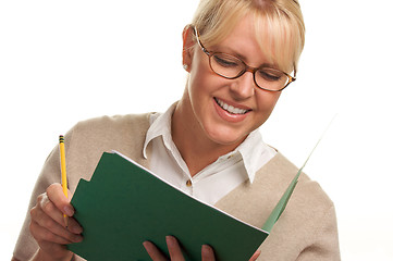 Image showing Beautiful Woman with Pencil and Folder 