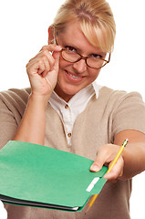 Image showing Beautiful Woman with Pencil and Folder 