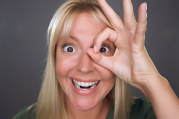 Image showing Woman with Okay Sign in Front of Face