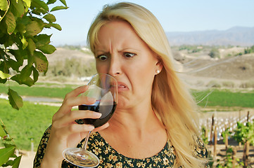 Image showing Shocked Attractive Woman Sips Wine