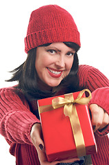 Image showing Attractive Woman Holds Gift